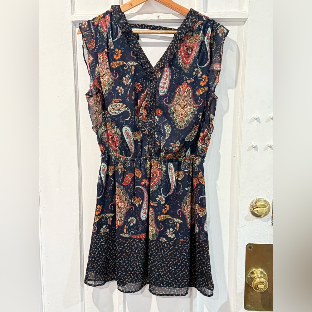 DR2 Navy Paisley Midi Dress with Multicolor Accents